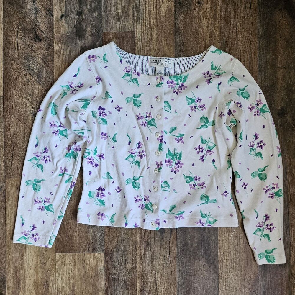 Vintage Cambridge Spirit Floral Cardigan Coquette Cottagecore Knit Top Sz S